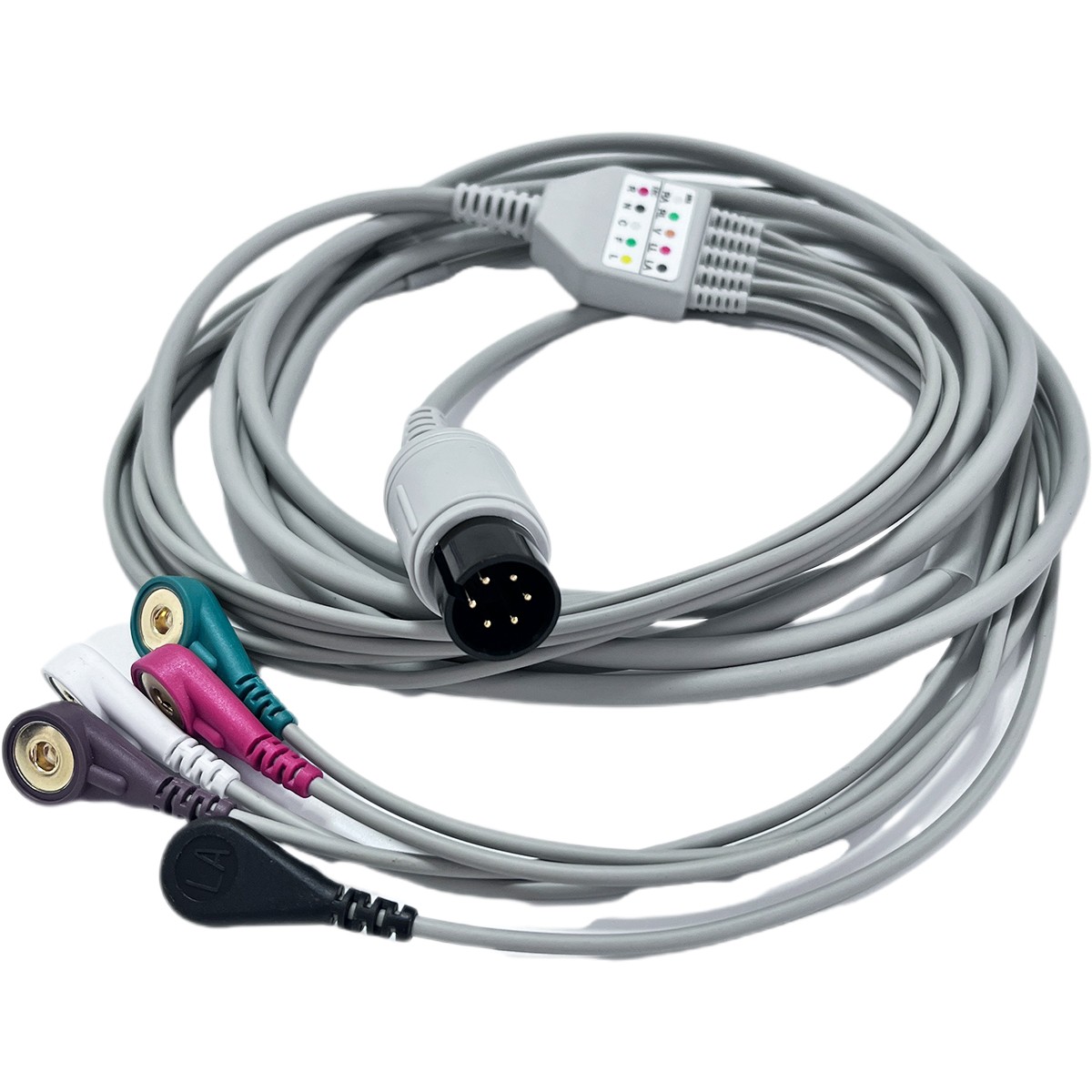 通用6P心電一體五導(dǎo)聯(lián)線(xiàn)夾式美標(biāo)（彎頭）